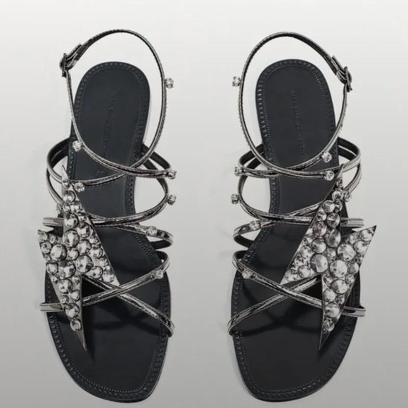 ZARA Lightning Bolt Sandals sz 7.5 - Picture 1 of 5